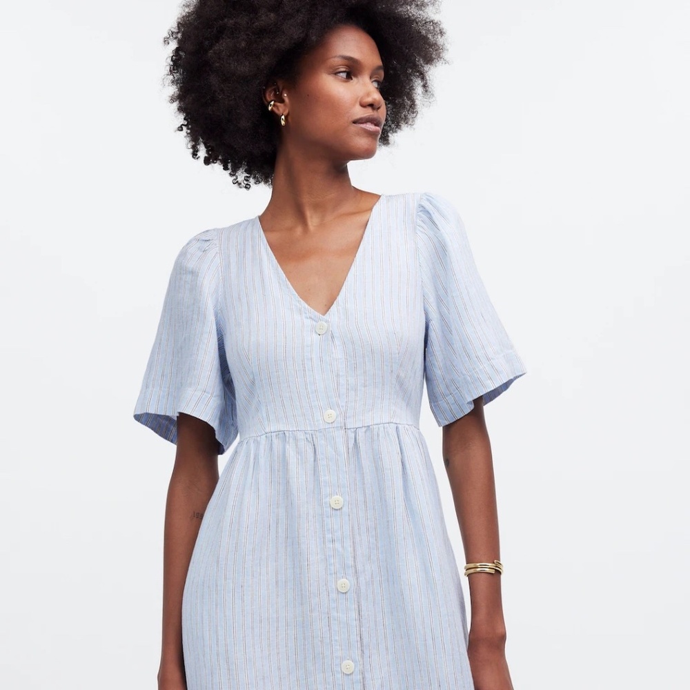 NWT Madewell Cassie Button-Front Midi Dress in Linen